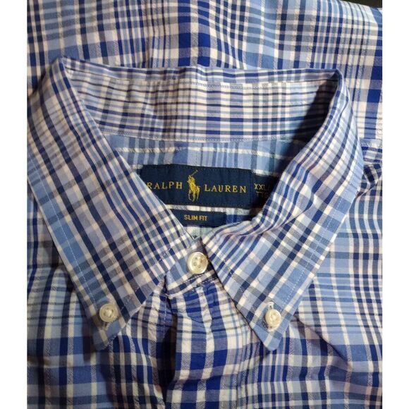 Ralph Lauren Shirt Men's XXL Slim Fit Blue Button Front Short Sleeve - Picture 5 of 8